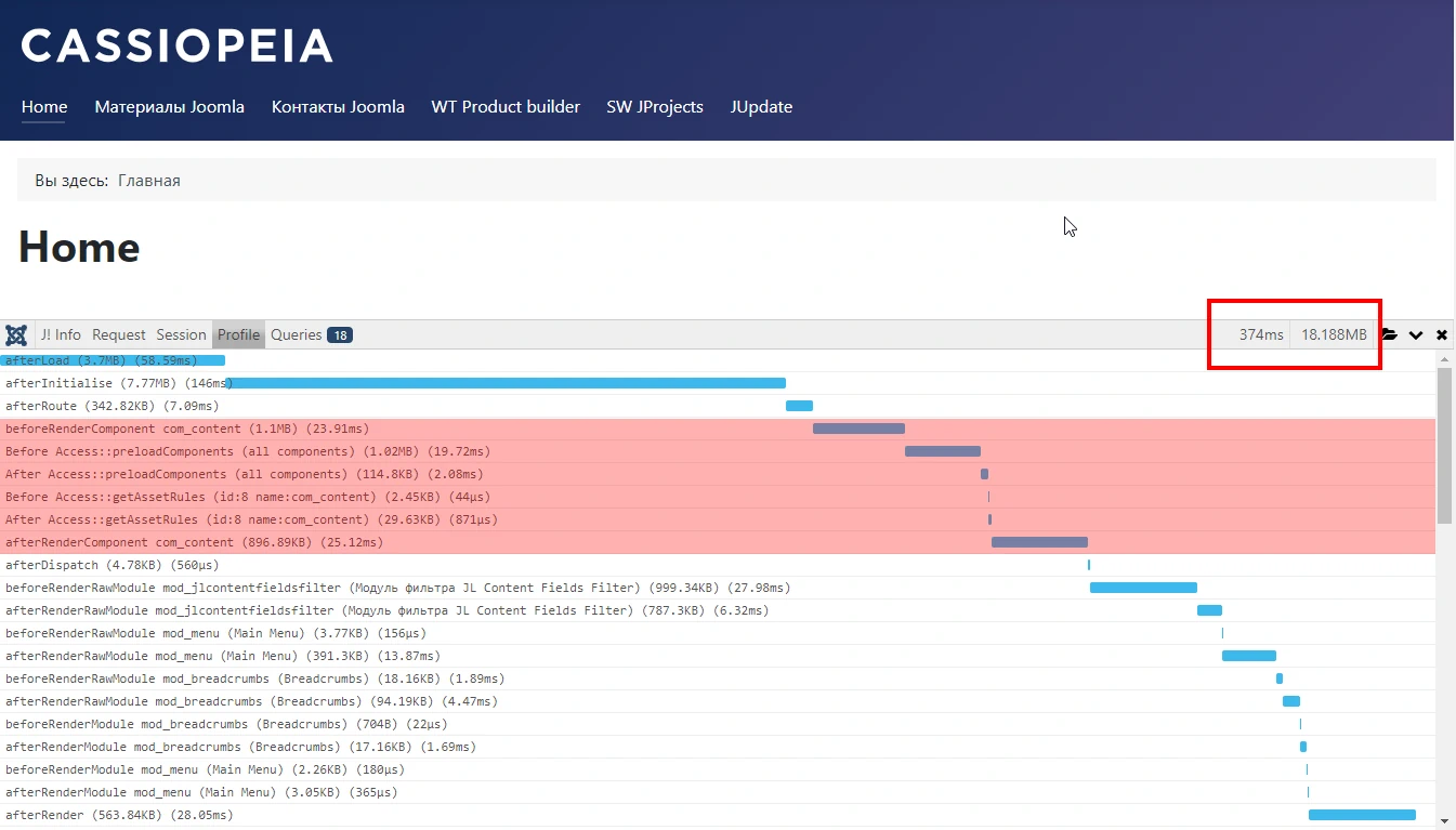 тест скорости рендера страницы Joomla 5 избранные материалы