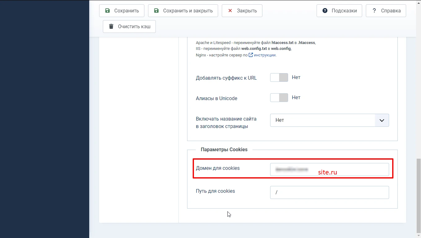 Параметр cookie domain в joomla 5